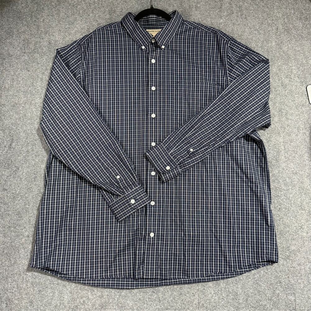 Duluth Trading Co Wrinkle Fighter 3XL Tall Navy Plaid Long Sleeve Button Up